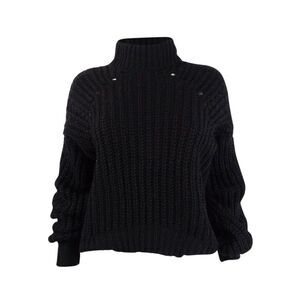 Embossed Juniors' Chunky Mock-Neck Sweater - Black
